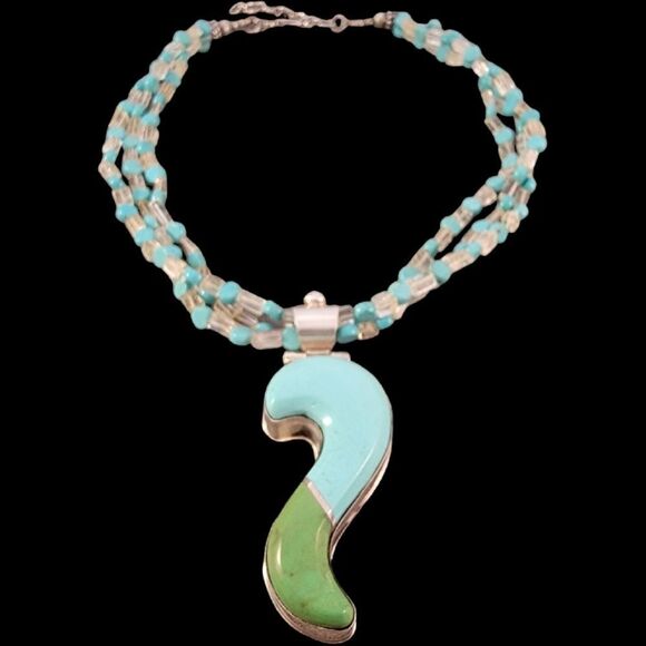 David Troutman Silver Creations Blue & Green Turquoise Pendant Necklace - Picture 6 of 10